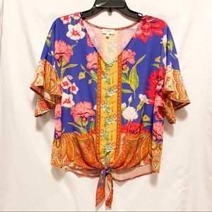 🚫 SOLD UMGEE Purple Floral Button up Tie Top